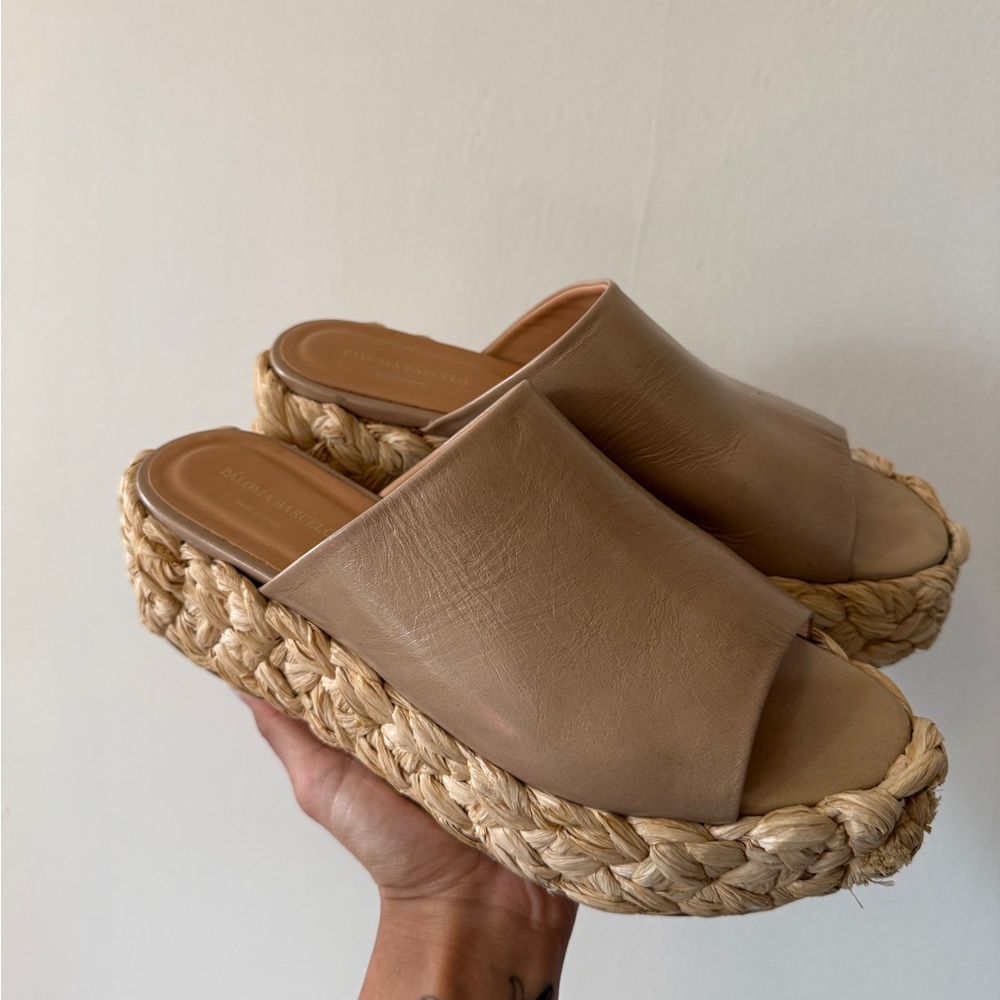 Paloma Barcelo Beige Leather Espadrille Slides